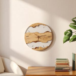 Handcrafted Resin Wood Clock, Handmade Wall Clock, Natural Home Décor Gift, Clear Epoxy Clock, Rustic Modern Home Gift, Unique Nature Gift